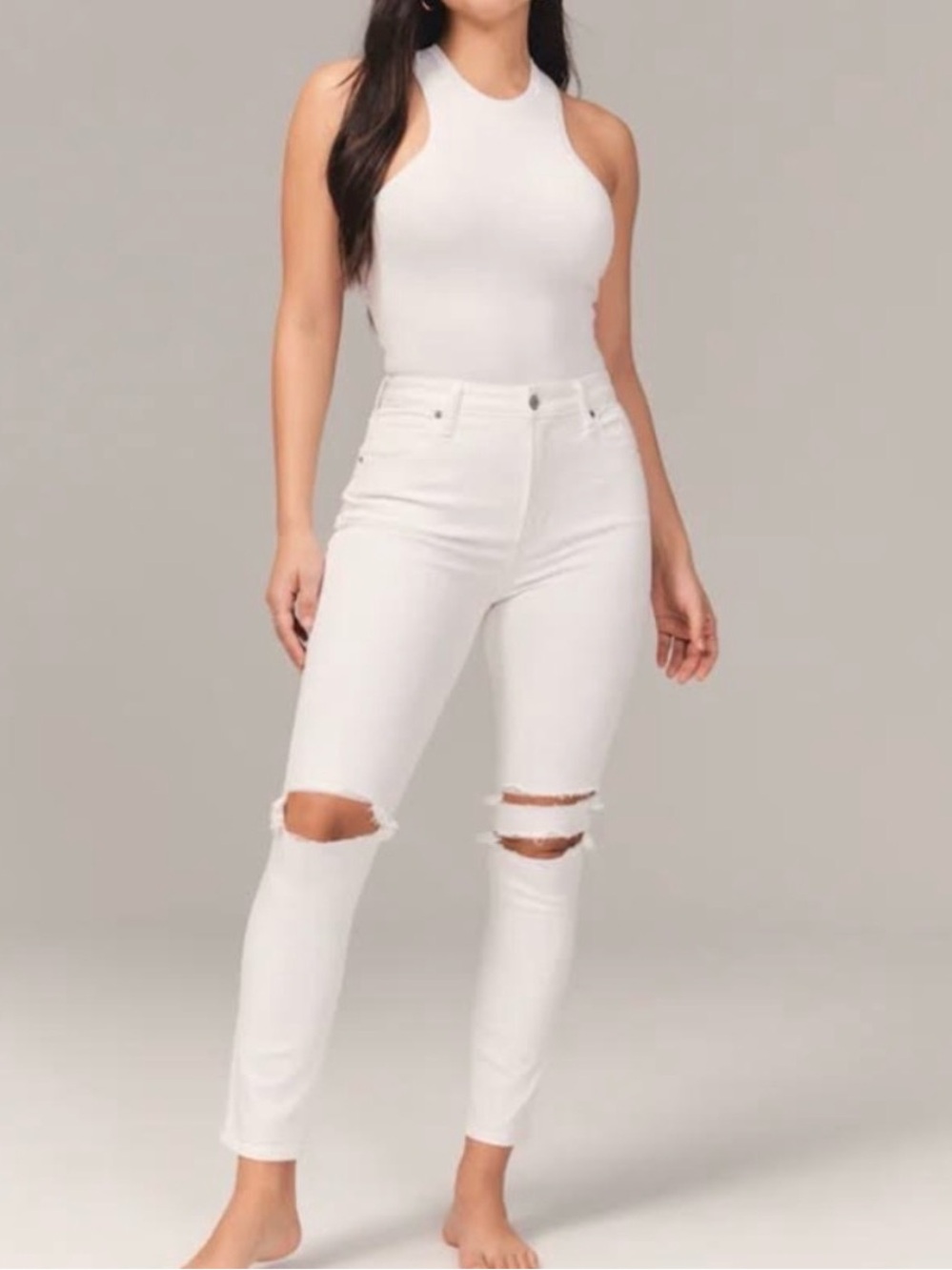 Abercrombie & Fitch White High-Rise Distressed Skinny Jeans